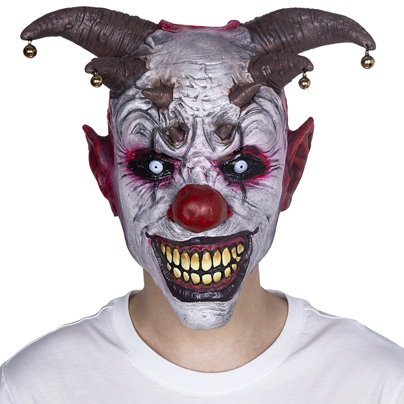 

Страшная маска клоуна с колокольчиком на Хэллоуин, украшение для Хэллоуина, страшная латексная маска с привидениями, аксессуары