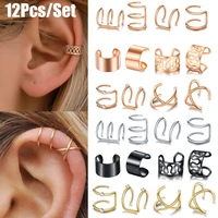 12pcs ear cuff gold leaves non piercing ear clips fake cartilage earrings clip earrings for women men wholesale jewelry gifts