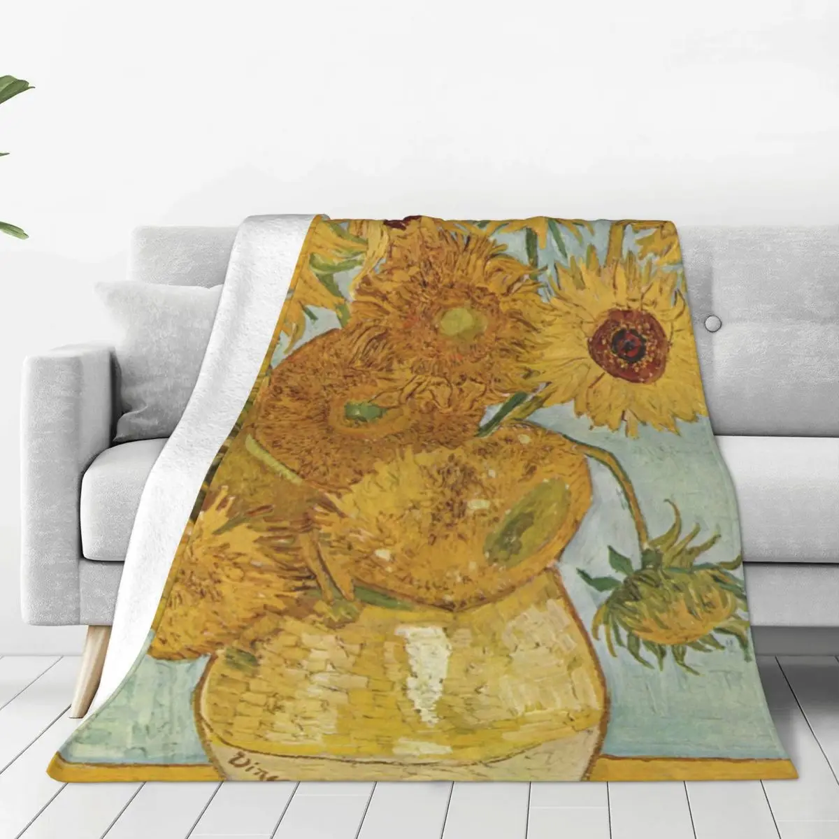 

Vincent Van Gogh Blanket Sunflower Famous Drawing Fleece Sleep Blanket Super Soft Fashion Bedspread for Living Room Sofa Couch