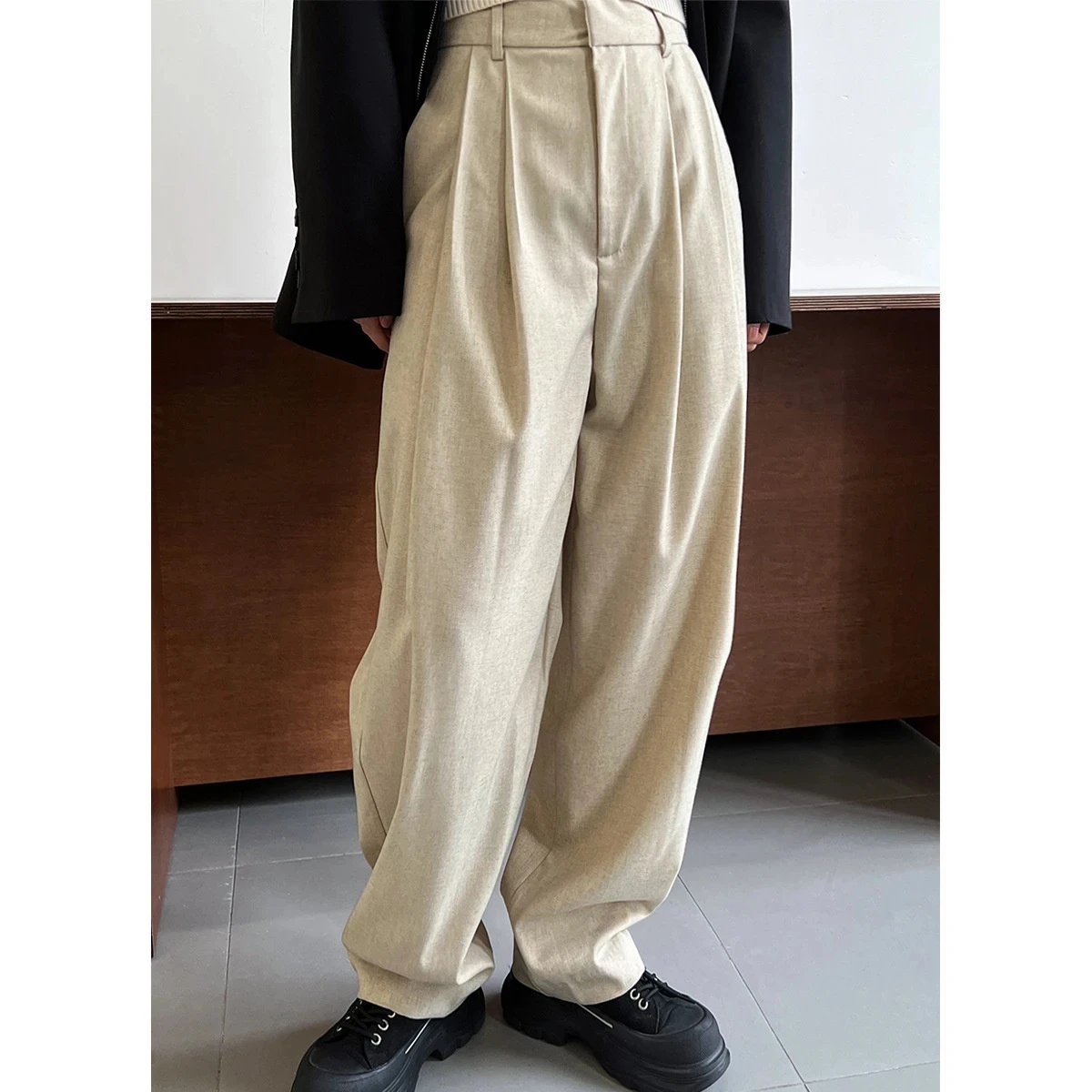 Linen High-waisted Suit Pants for Women Thin Simple Loose Wide Leg Pants Casual Straight Floor Mop Pants Spring Autumn Trousers