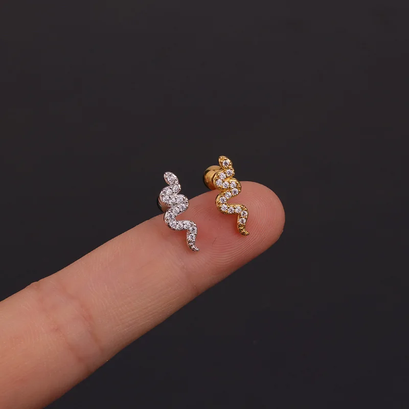 1PC Korean Stainless Steel Zircon Ear Piercing Earring for Women Exquisite Snake Ear Studs Cartilage Earring Body Jewelry Gift