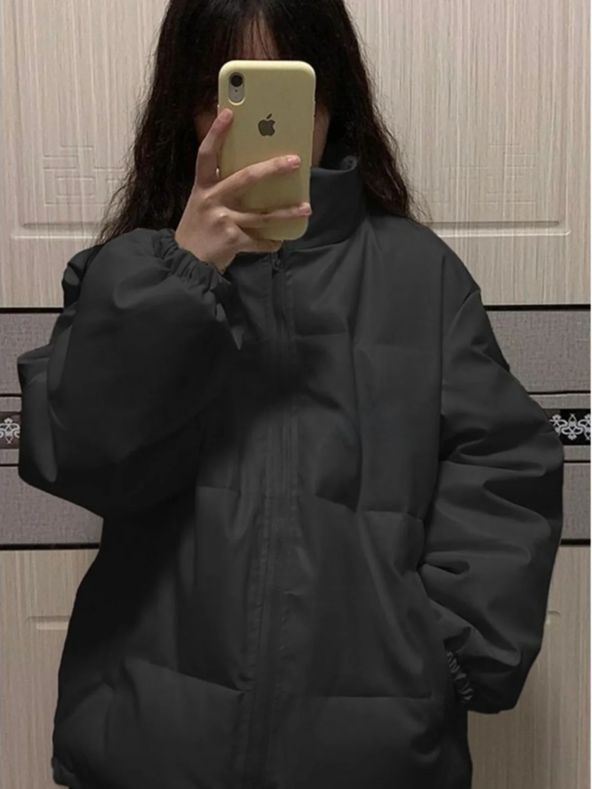 Черный пуховик в стиле ретро для полных девочек вес 50 00 кг одежда на хлопковой