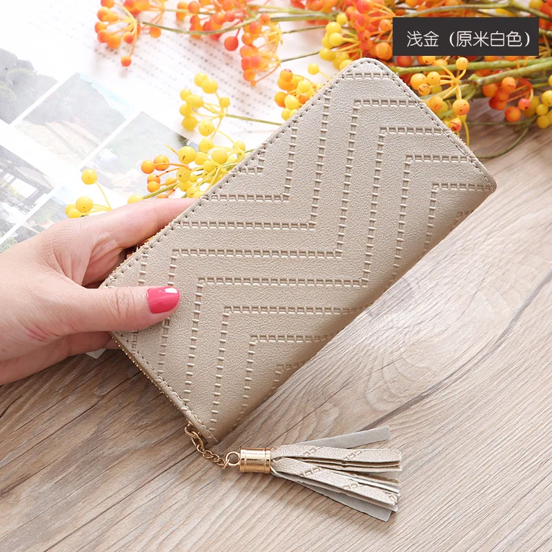 

2022 Long Women Wallets Clutch White High Quality Leather Tassel Women Purse With Zipper Card Holder Cash Receipt