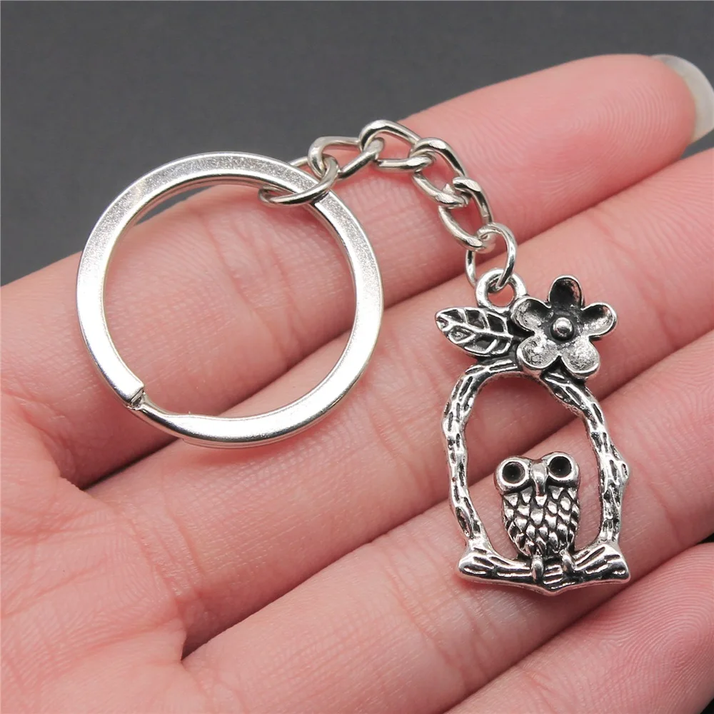 

Souvenirs Gift Dropshipping Antique Silver Color 17x31mm Cute Flower Owl Pendant Keyring