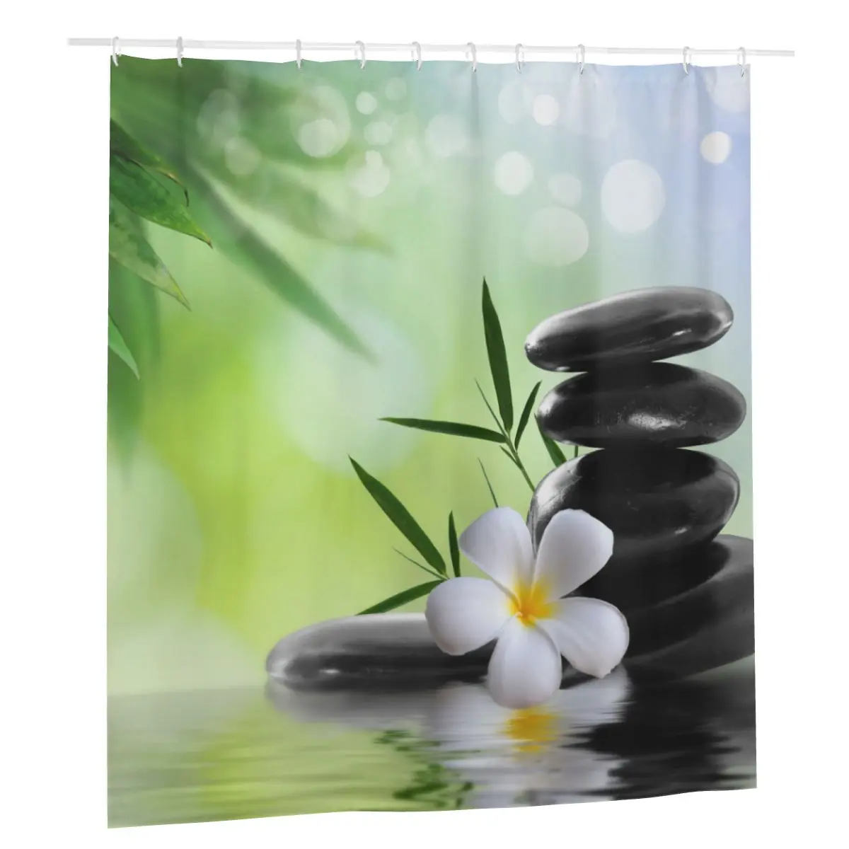 

Zen Basalt Stones Bathroom Shower Curtain Buddha Buddhism Bathtub Bath Curtain with Hooks