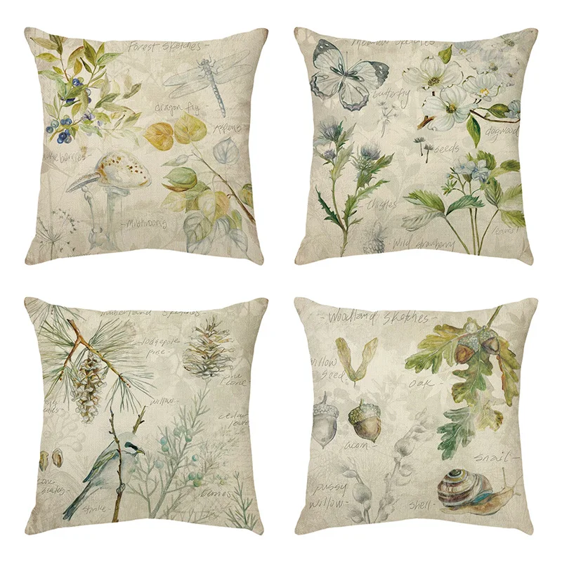 

Outdoor Garden Decorating Pillow Covers 18x18 inch Set of 4 for Home Decor Plants Butterfly Dragonfly Throw Pillow Cushion Cases