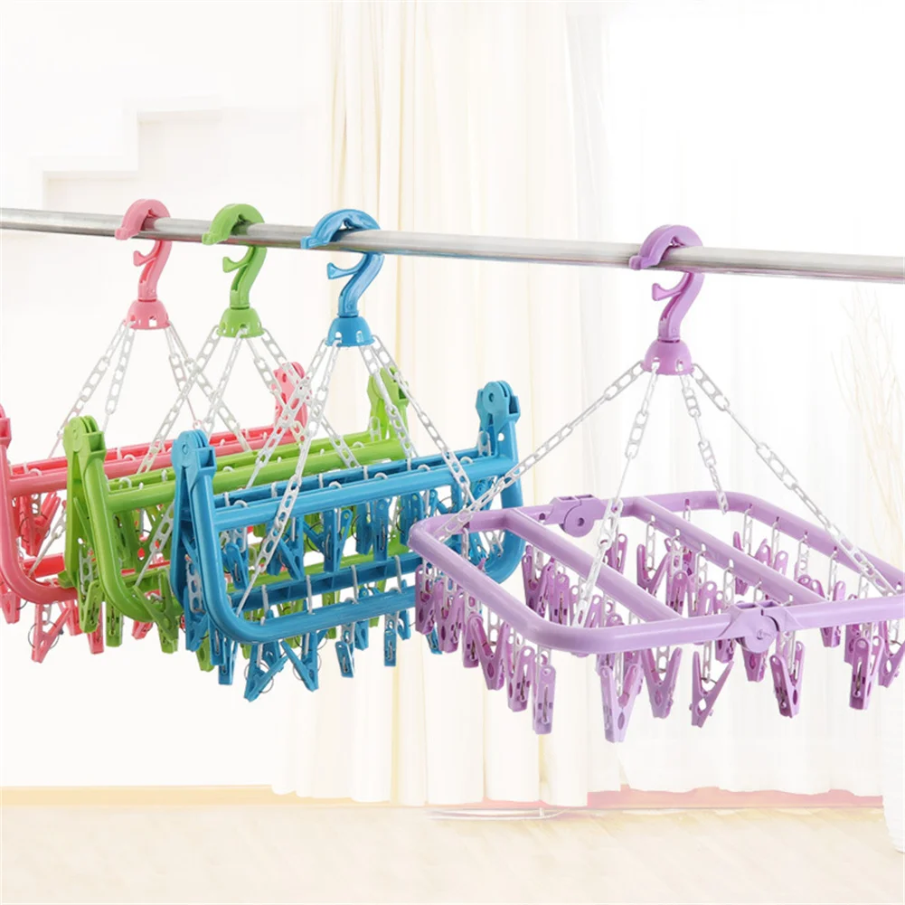 

32 Clip Foldable Plastic Hanger Multi Household Rack Towel Socks Bras Underwear Plastic Drying Rack Closet Organizer Hanger Rack