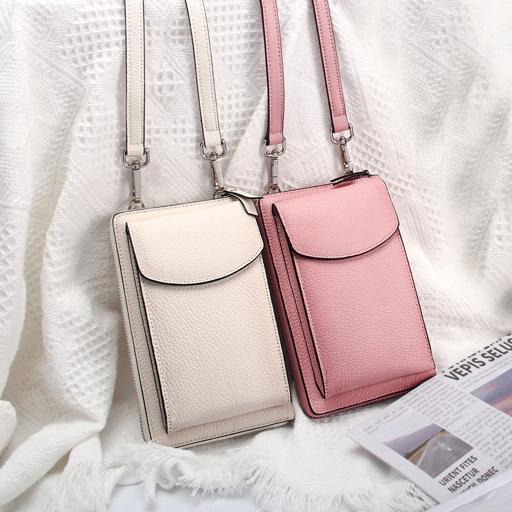 Купи Genuine Leather Mini Shoulder Crossbody Bag Woman Adjustable Straps Zipper Messenger Bag Multi-Card Slots Solid Color Phone Bag за 3,154 рублей в магазине AliExpress