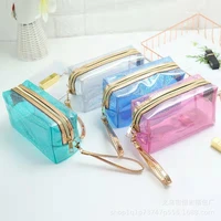 thin flash laser transparent cosmetic bag waterproof pvc home bathroom storage pouch travel perfume skin care products totebag