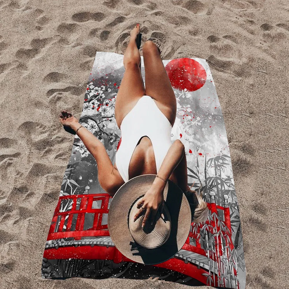 Гейша Кот Кои Пейзаж Аниме Пляжное Полотенце Для Плавания Мягкая Впитывающая