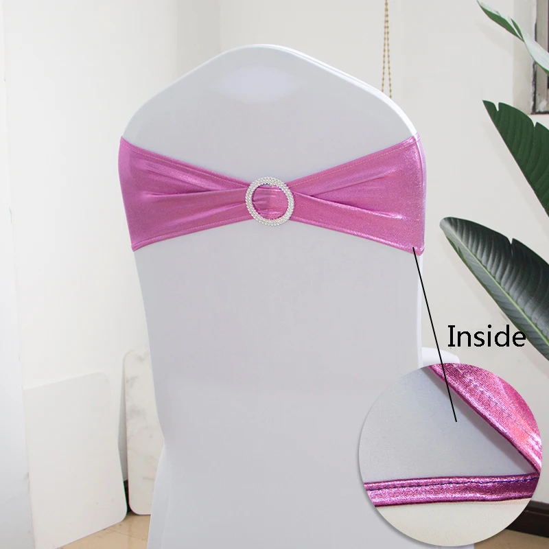 

Metallic Gold silver Chair Sashes Wedding Chair Decoration Spandex Chair Cover Band With Round Buckle for Party Decor sashes