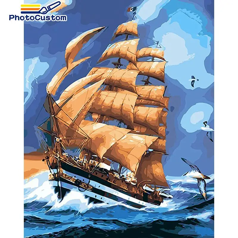 

PhotoCustom Oil Painting By Number Boat Kits DIY Drawing On Canvas HandPainted Coloring By Numbers Scenery Home Decor Art Gift