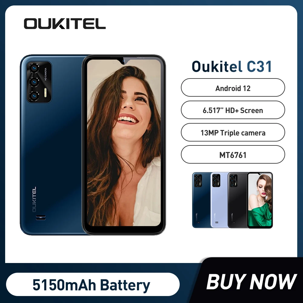 

OUKITEL C31 Smartphone 3GB+16GB Android 12 Cellphone 5150mAh 13MP Triple Rear Camera 6.517'' HD+ Mobile Phone