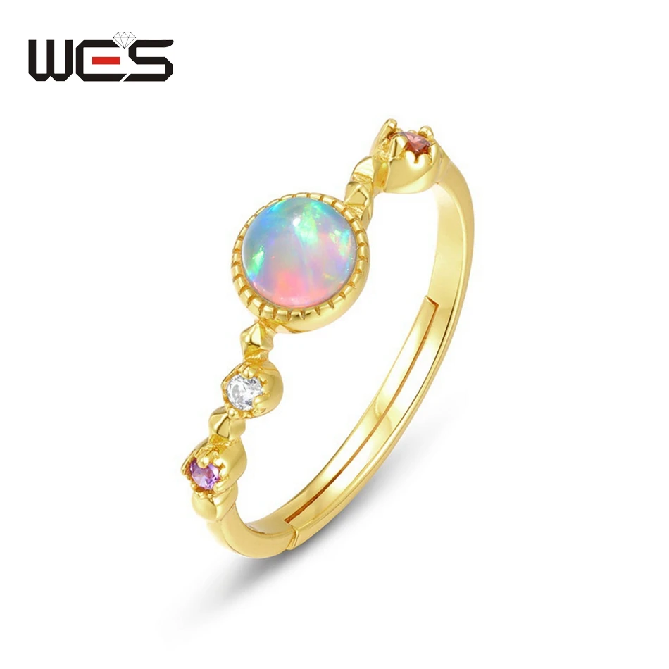 

WES 925 Sterling Silver Rings for Woman 4.5*4.5mm Natural Stone Opal Christmas Party Gift Anniversary Engagement Fine Jewelry