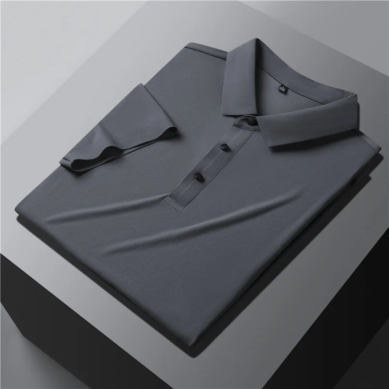 Рубашка-поло мужская с коротким рукавом люксовая однотонная Повседневная модная