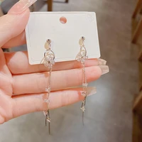 korean simple flower zircon tassel long earrings for women personality elegant new pendientes