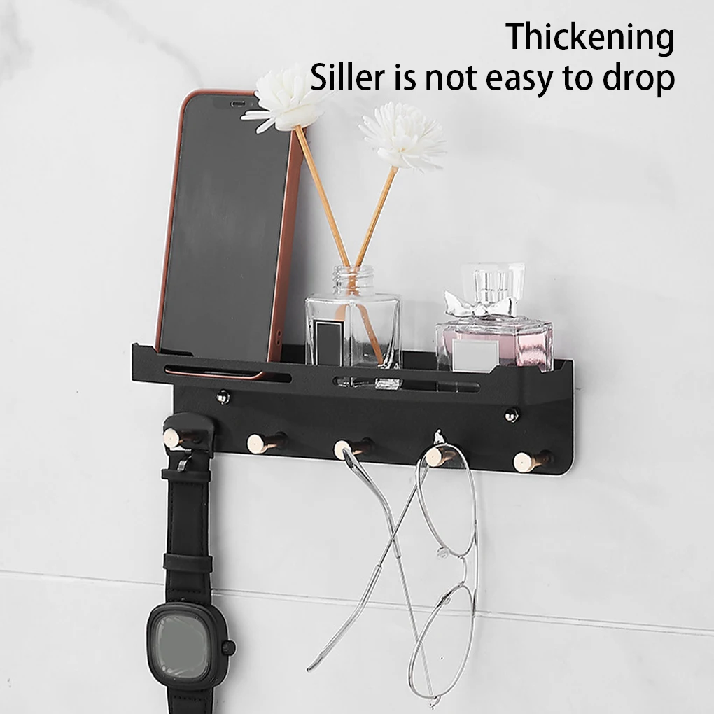 

Drill-free Wall Shelf Multifunctional Keys Hat Shower Gel Hanger Rack Hair Gels Shelves Self-adhesive Accessories White