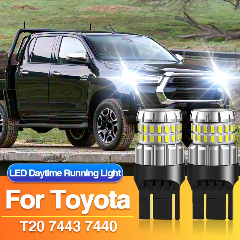 Фото 2 шт. T20 7443 светодиодные дневные ходовые огни W21/5W 7440 лампы для Toyota Hilux VIII N1 2015-2020, W21W дневные огни DRL автомобильные аксессуары №1
