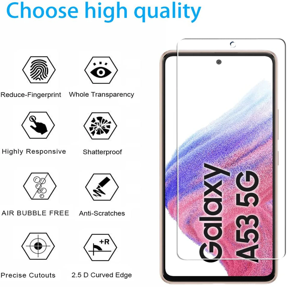 5Pcs Tempered Glass For Samsung Galaxy A53 A54 A14 A33 A34 A52S 5G Screen Protector For Samsung A52 A73 A24 A72 S21FE glass