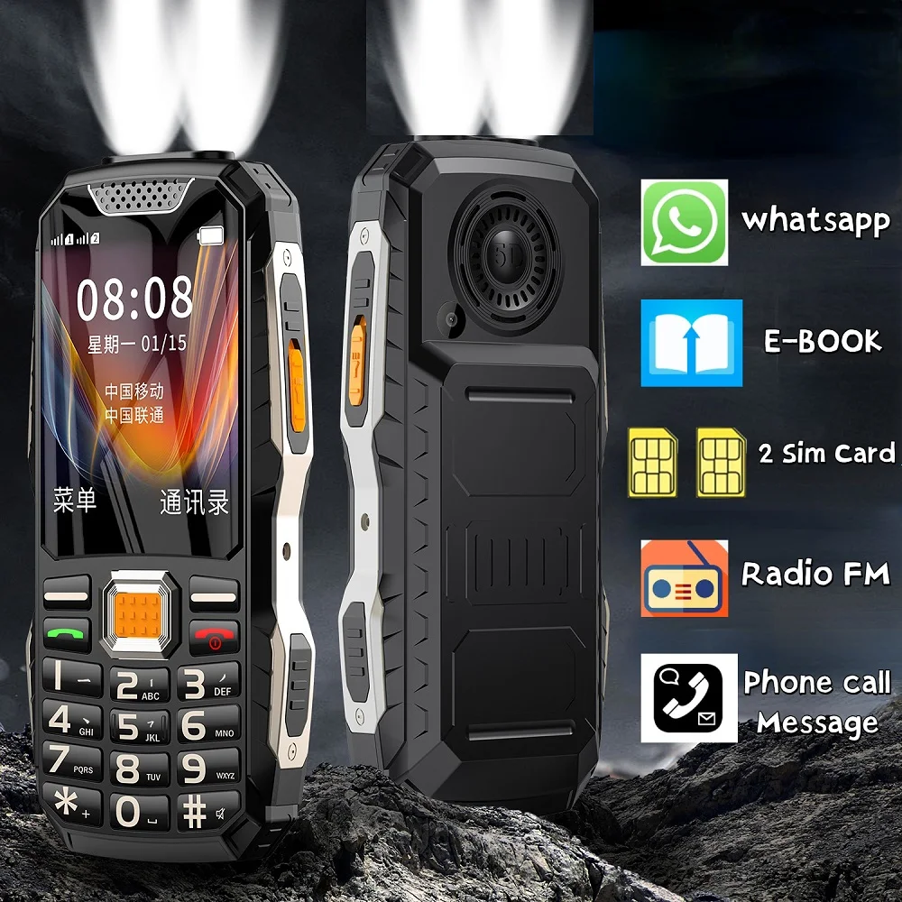 2G Unlock Push Button Large Power Rugged Low Price Mobile Phone Two Torch Whatsapp Dual Sim FM Radio Loud Soud Elderly Cellphone