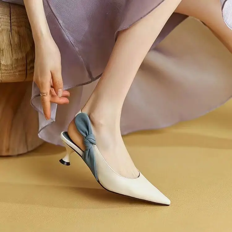 

Женские босоножки с бантом, бежевые туфли на среднем каблуке, с открытым носком, черные удобные туфли на шпильке, высокие прозрачные туфли с ...