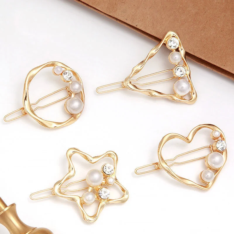 

Fashion Pearls Hollow Star Love Heart Metal Hair Clips Crystal Barrettes Rhinestones Star Hairpins For Women Hair Accessories