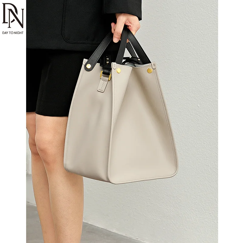 DN Split Leather Shoulder Bags for Women Large Capacity Commuter Fashion Tote Bags Double Handle Classic Design Ladies Handbag