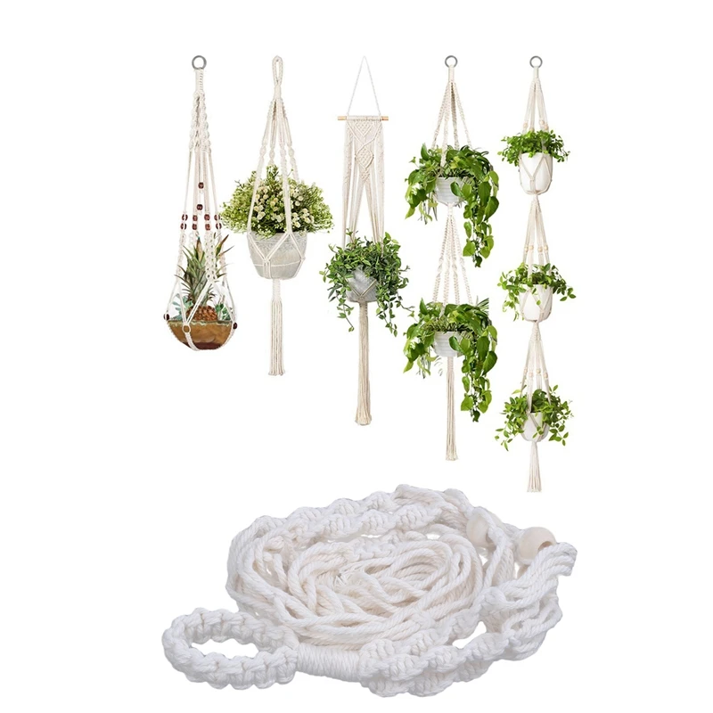 

5-Pack Macrame Plant Hangers, Different Tiers & 1X Macrame Plant Hangers Hanging Planter Basket Cotton Rope