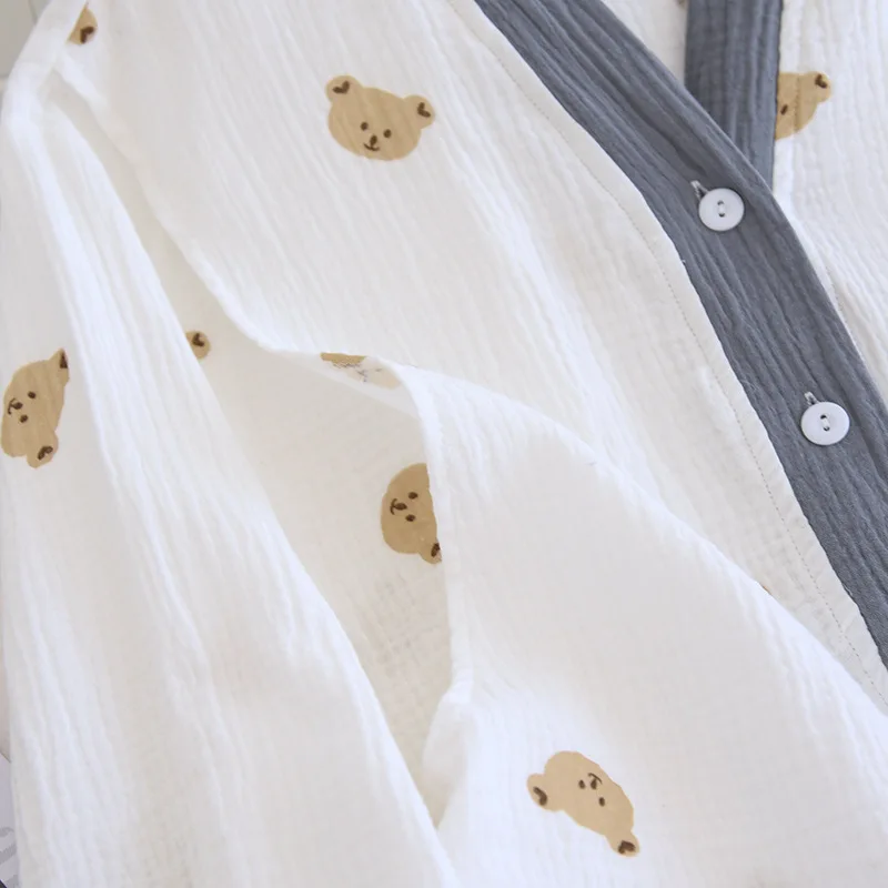 Confinement Clothing Pregnant Woman Maternal Cotton Cartoon Contrasting Colors Washed Crepe Four Seasons Nursing Clothes pyjamas