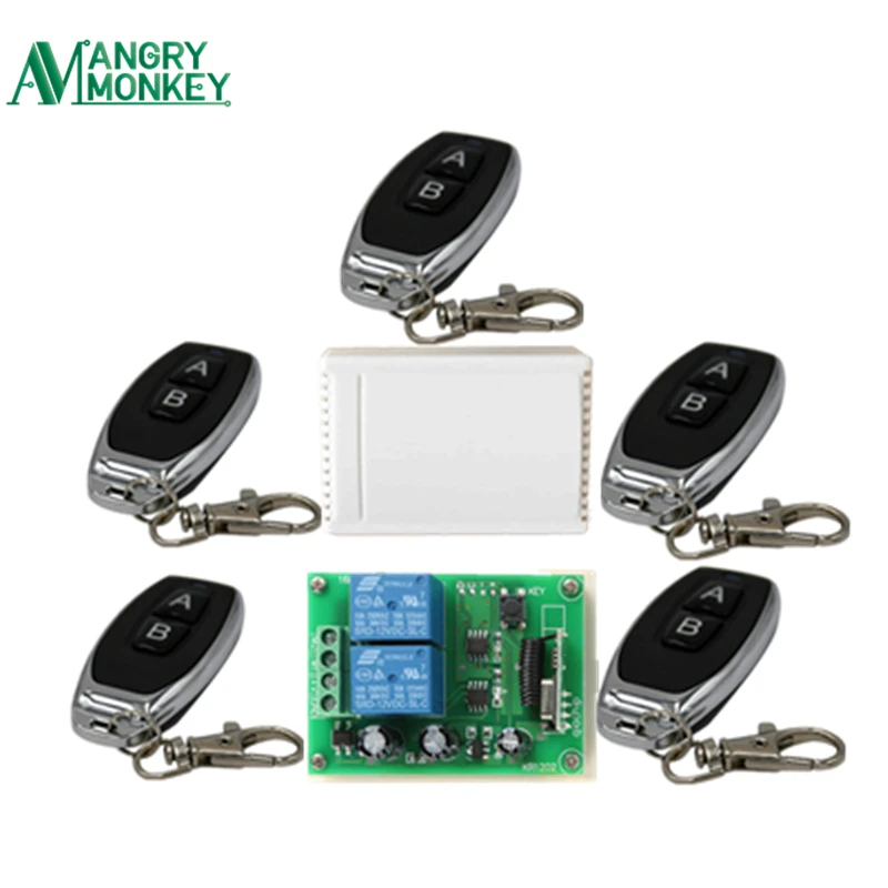 433Mhz Universal Remote Control Switch DC 12V 2CH RF Relay Receiver Module + 2 CH RF 433 Mhz Remote Transmitter For DC Motor