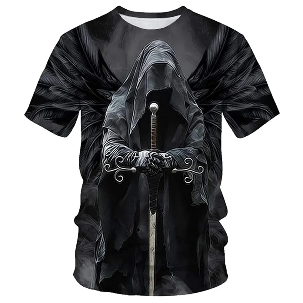 

Metal Skull T Shirt Men T-shirt 3D Vintage Print T Shirts Summer Rock Short Sleeve Hip Hop Tops Sickle Grim Reaper Clothing