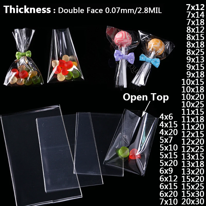 

Transparent Flat Open Top Candy Bag OPP Plastic Cellophane Bag Lollipop Packing Cookies Packaging Wedding Party Small Gift Bags