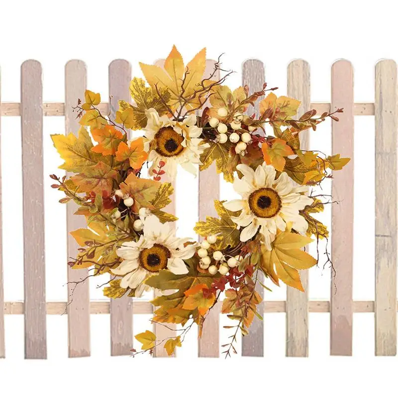 

Fall Wreath Fall Harvest Wreath Autumn Garland With Sunflower Berries And Maple Leaves For Wall Door Porch Farmhouse Front Door