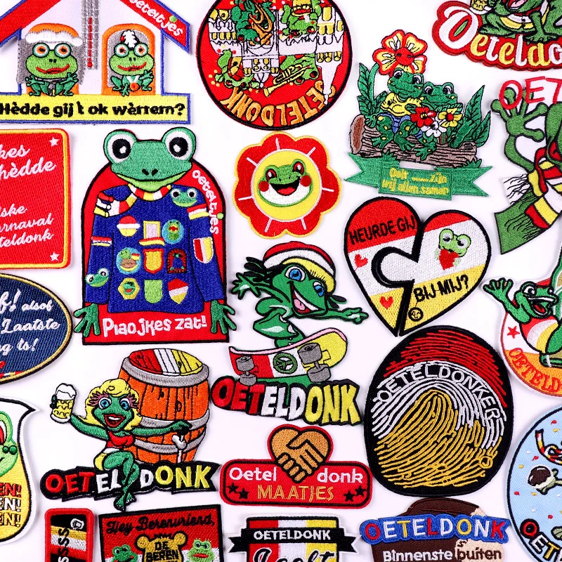 

Oeteldonk Emblem Full Embroidered Frog Carnival for Netherland Iron on Patches Stickers on Clothes Embroidered Patches for Dress