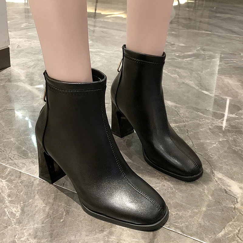 

Ankle Chunky Women Chelsea Boots Sexy High Heels Shoes Casual 2022 Winter New Goth Fad Zipper Crystal Women Shoes Brand Pumps