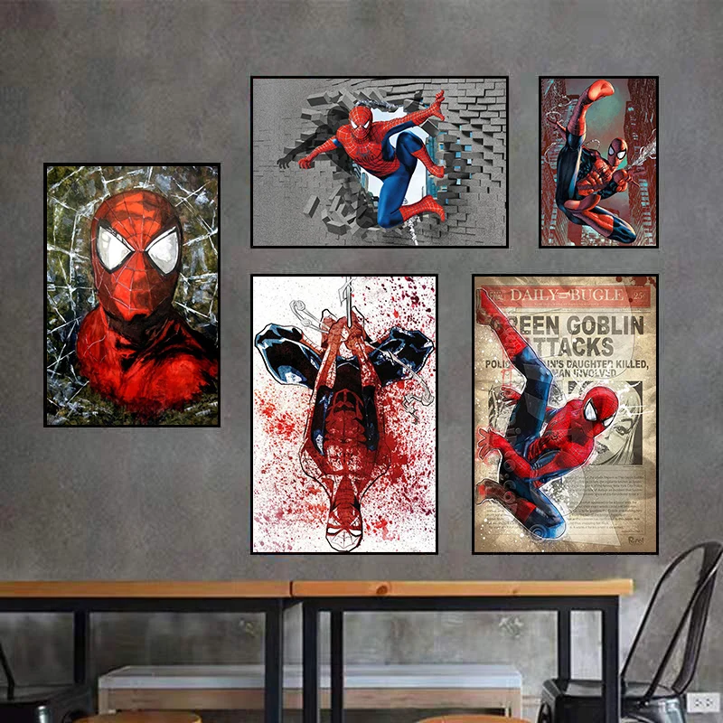 

Canvas Painting Marvel Anime Spiderman Posters Superhero Retro Newspaper Comic Prints Wall Art Pictures Living Room Home Decor