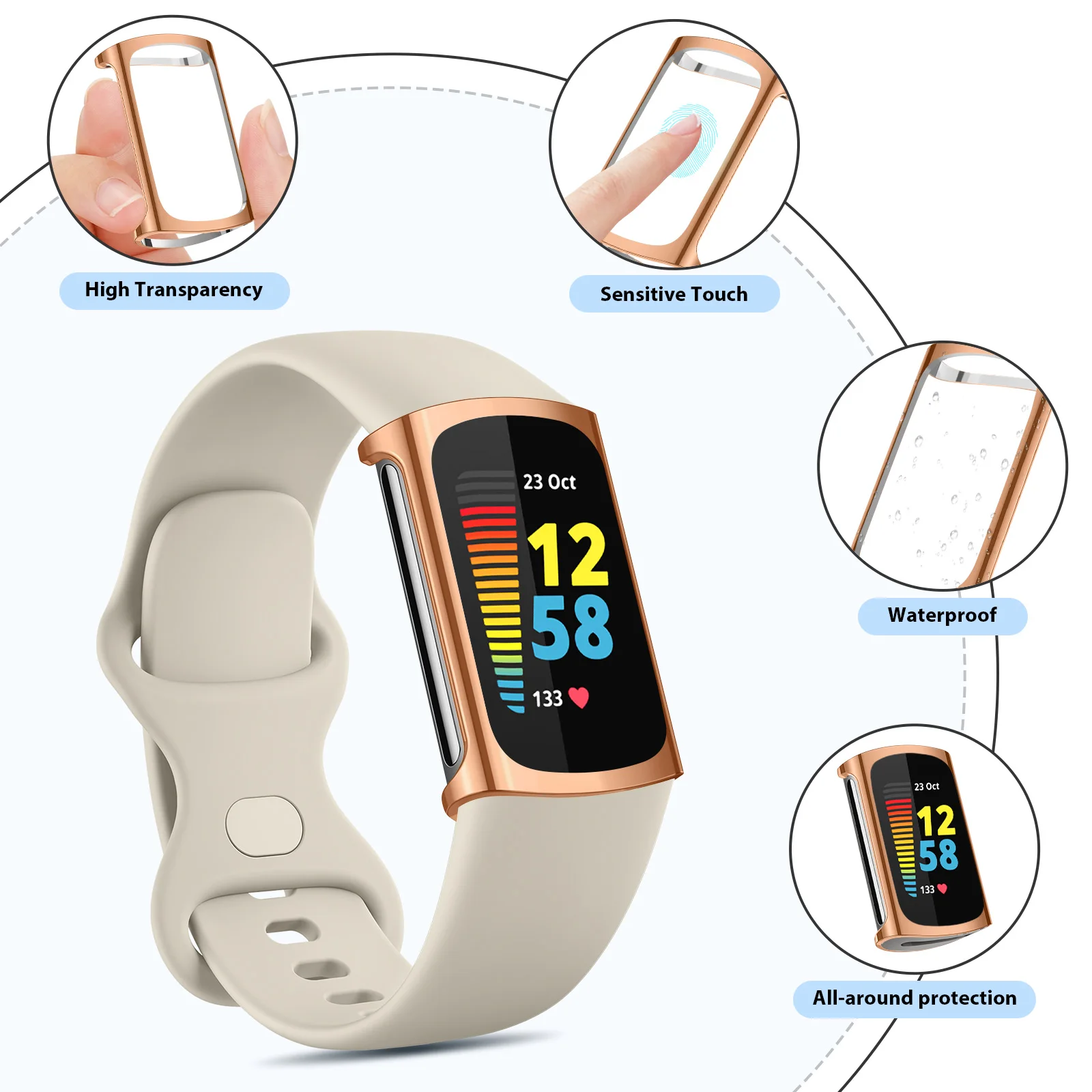 Screen Protective Case For Fitbit Charge 3/Charge 5 Cover Soft TPU Watch Full Cover Protector Bumper Shell For Fitbit Charge 5 3