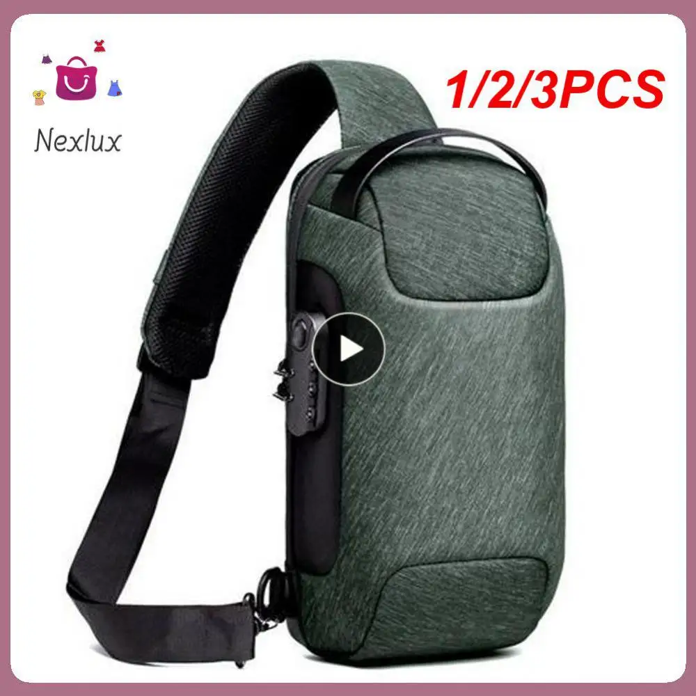 

Мужская нагрудная сумка с защитой от кражи, водонепроницаемый саквояж на плечо с USB-зарядкой, дорожная сумка для коротких поездок, 1/2/3 шт.