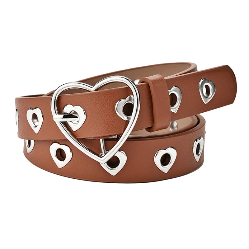 

Женский кожаный ремень в стиле панк с регулируемыми сердечками