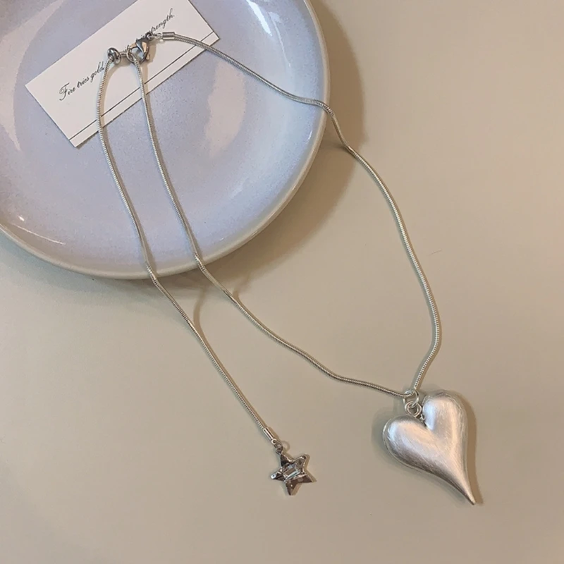 Модное серебряное ожерелье с подвеской в ​​виде большого сердца для женщин