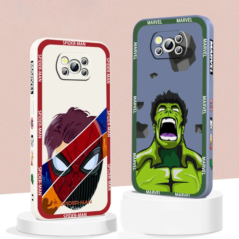 

Marvel SpiderMan Hulk Logo Phone Case For Xiaomi Mi Poco M5s M5 X5 X4 X3 M4 M3 F4 F3 GT C55 C50 Pro NFC 5G Liquid Left Rope