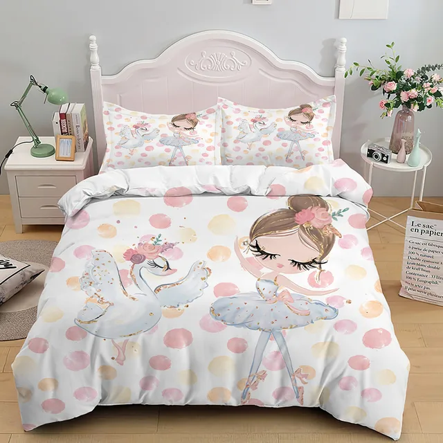 Set chăn ga gối nệm hình hoạt hình cô gái nhảy Ballet vải Polyester Chăn Drap Gối goiluoi.com 2