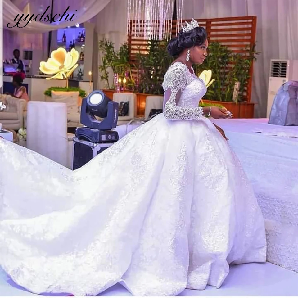 

Luxury Princess Ball Gown Long Sleeves Wedding Dress 2023 Vintage Lace Appliques Plus Size African Bride Gowns Vestidos De Novia