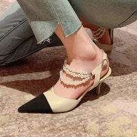 pearl chain woman sandals summer buckle strap zapatos de mujer pointed toe shoes thin heels women sandals fashion elegant shoes