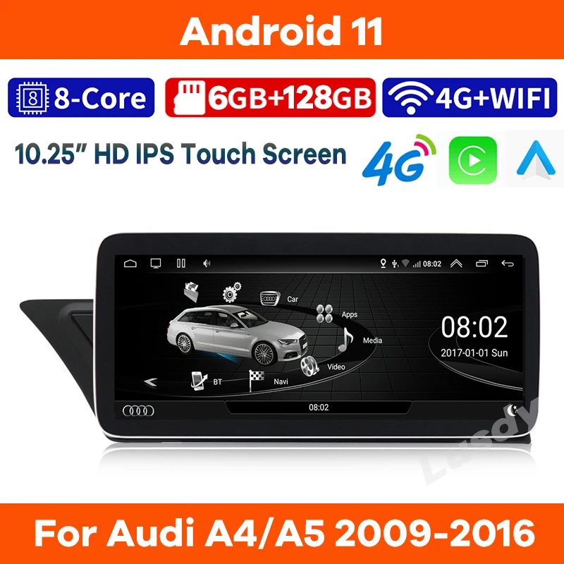 

Автомобильная Мультимедийная система, плеер на Android 11, 8 ядер, 6 ГБ ОЗУ, 10,25 Гб ПЗУ, с GPS, для Audi A4, A4L, B8, A5, 128-2009 ГГц, 2016 дюйма