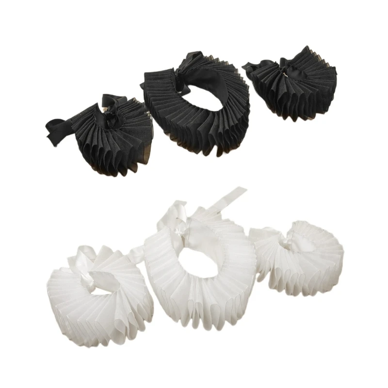 

Renaissance Collar and Cuff Set Victorian Costume Halloween Cosplay Costume Accessories Wrist Cuffs Ruffled Neck Collar