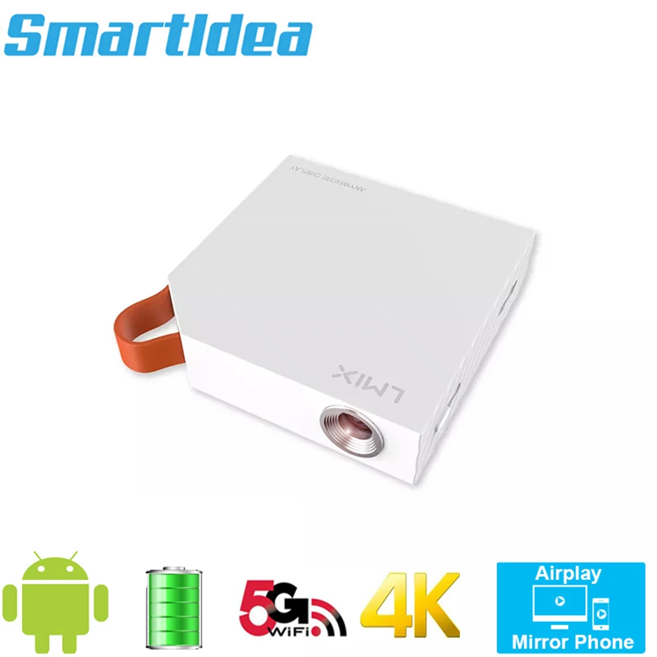 Smartldea S1 Mini 4K DLP Projector Android 5G Wifi BT iphone Android mobile Mirror Proyector build battery Speaker Beamer