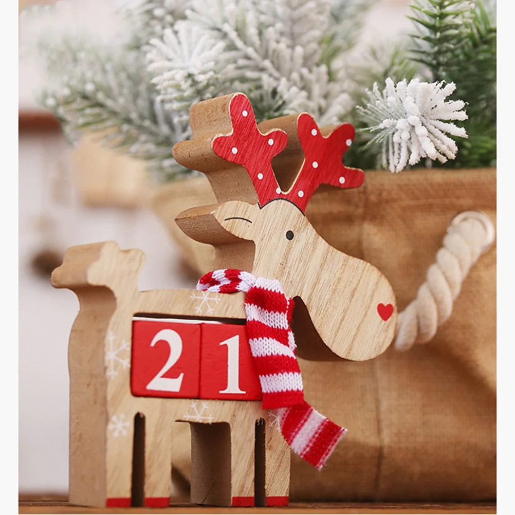 

Christmas Countdown Calendar Wooden Blocks Tabletop Desk Calendar Deer Ornament for Home Office School ( ) Advent
