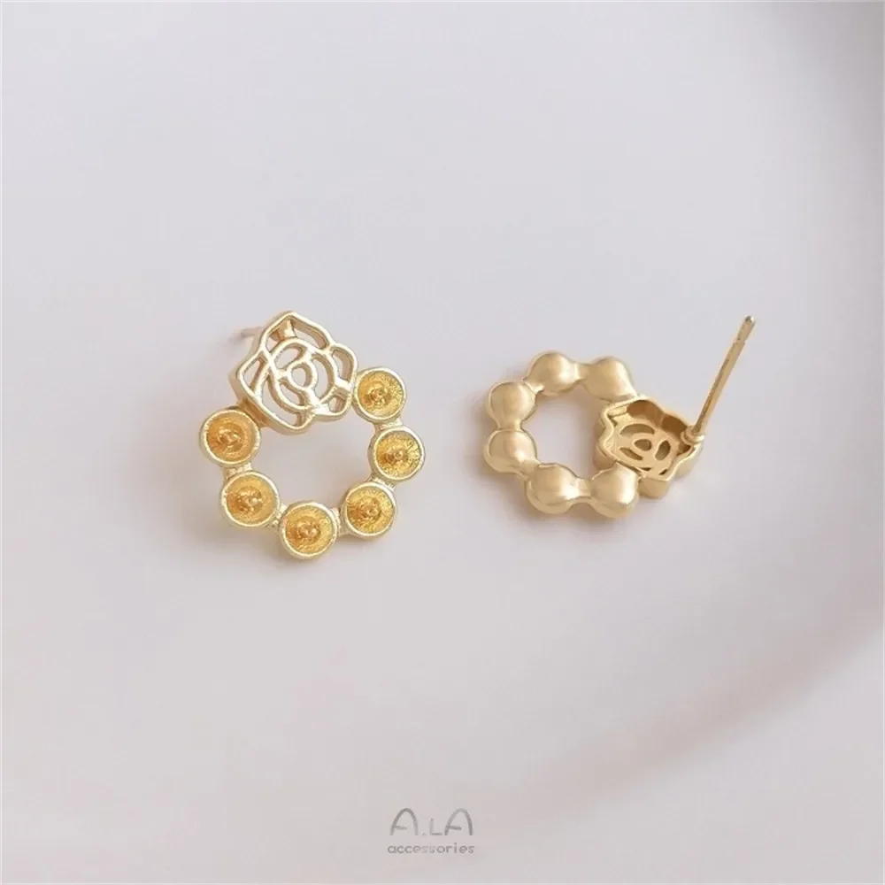 14-каратное золото кольцо с розой полуотверстие браслет из бисера серьги серебро