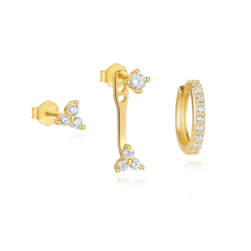 3 шт./компл. модные серьги-гвоздики с цирконием и круглым пирсингом для женщин